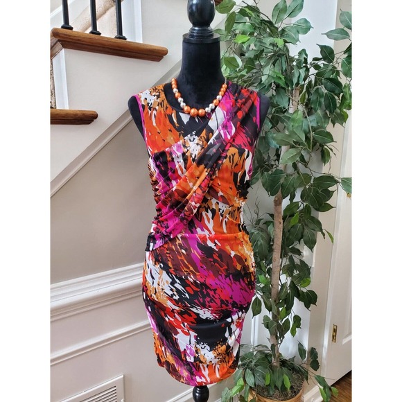Bisou Bisou Women's Multicolor Round Neck Rayon Casual Knee Length Dress 10